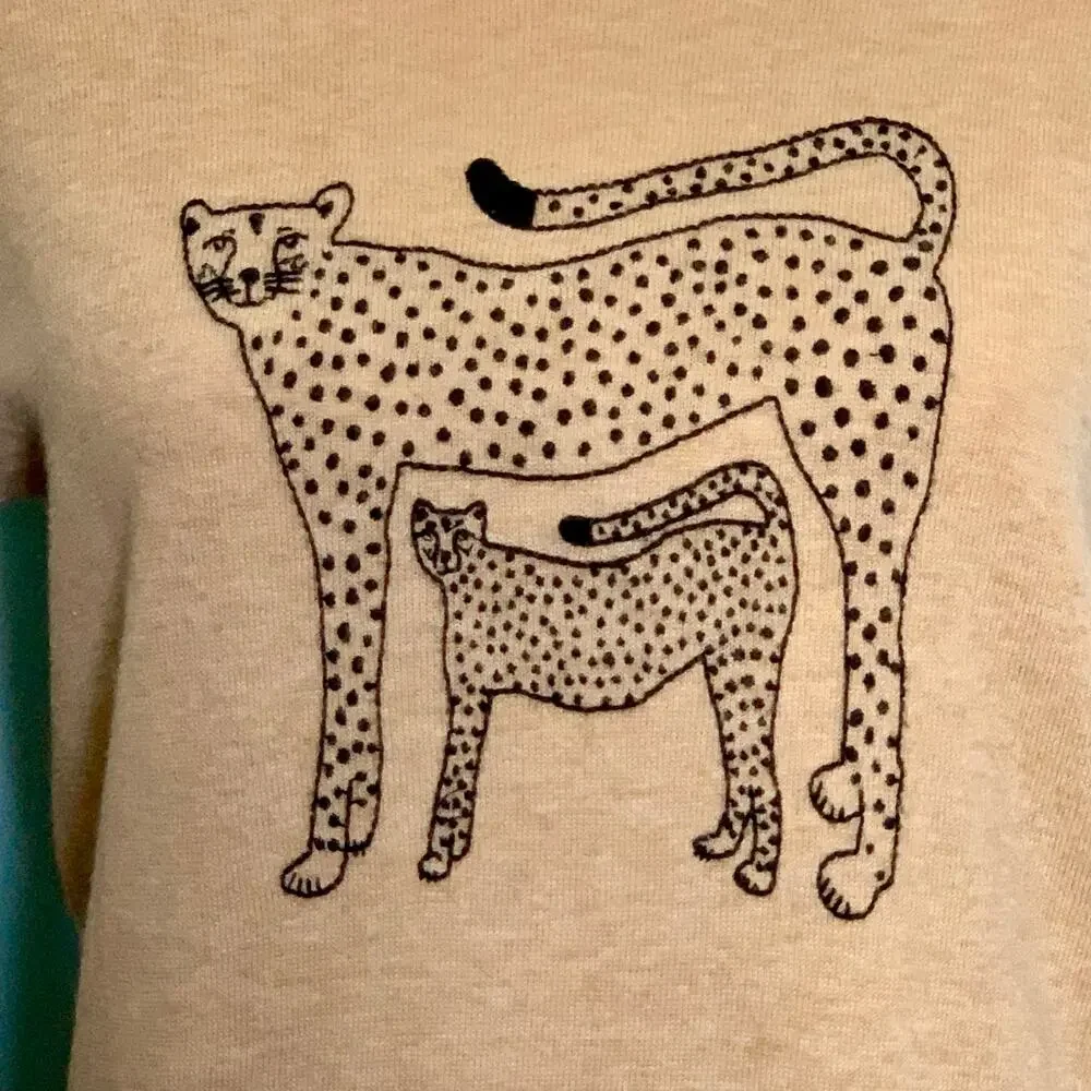 J. Crew Factory Embroidered Cheetah Teddie Sweater Size Small - Picture 3 of 9